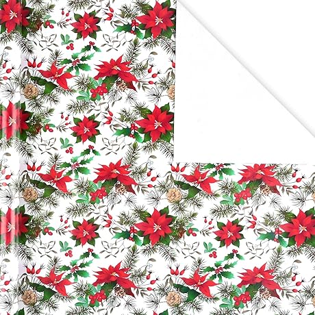 Bolsome 12 Sheets Christmas Pinecones Poinsettias Wrapping Paper