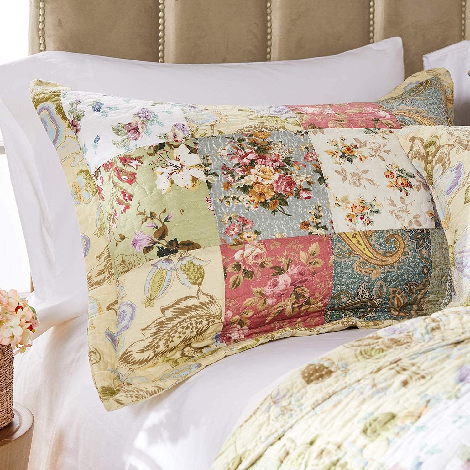 Finely Stitched Country Cottage Patchwork Quilted Bedspread Set Oversized King (to The Floor)