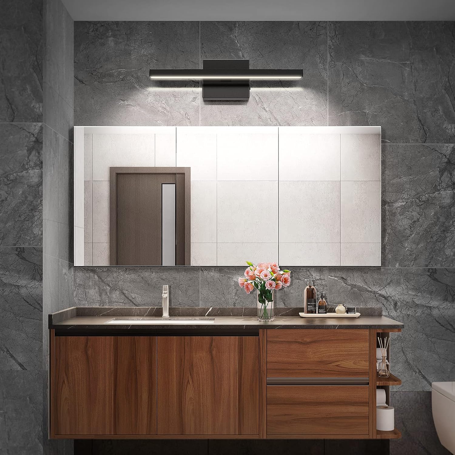 VOLISUN Modern Bathroom Vanity Light 15.7 inch, 12W Dimmable 5CCT Led Bathroom Light Fixture Over Mirror, Black Bar Vanity Light for Bathroom Mirror Cabinets Bedroom-ETL Certificated