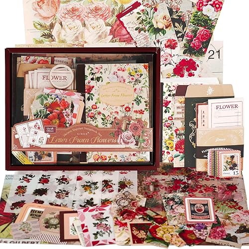 Funto Scrapbooking Kit(154 PCS), Vintage Collection-Letter from Flowers, Perfect for Bullet Scrapbooking Materials, Planner DIY Arts Craft Collage