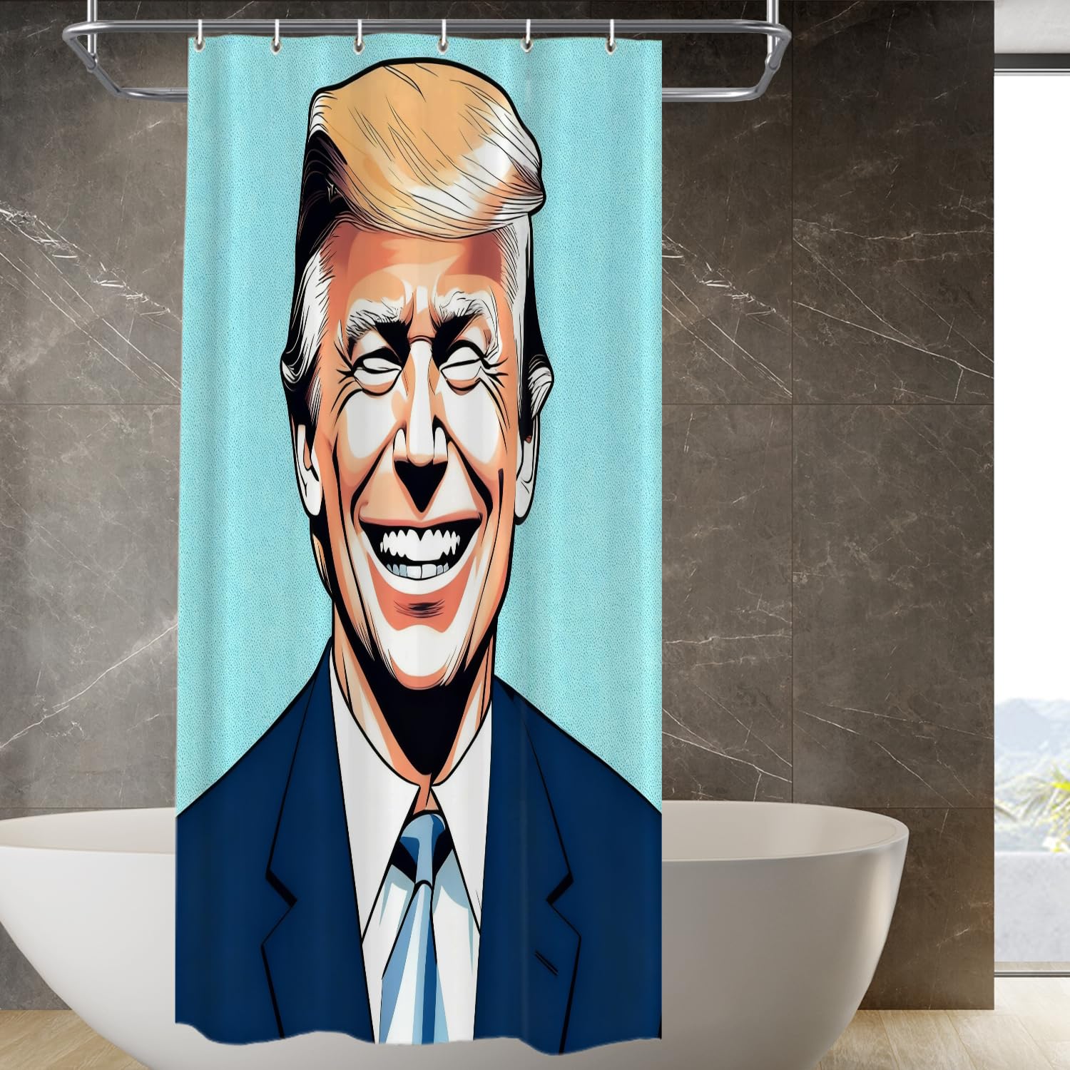 Rideau de douche jaune sourire en polyester hydrofuge avec œillets