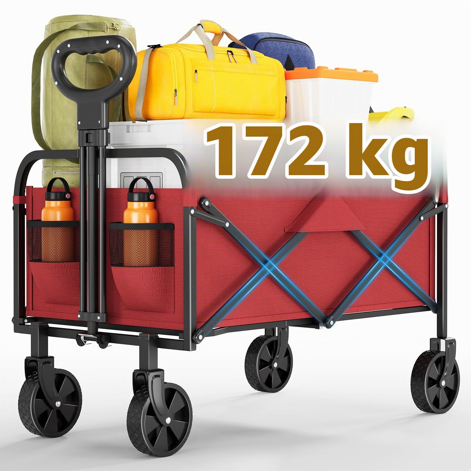 Chariot Pliable de Transport Léger 5,3 kg, Chariot de Jardin Largeur pliée 14 cm, Tissu Oxford 600D, Charge 172kg, 220 L, 2 roulettes Universelles pour Camping, Shopping, Extérieur