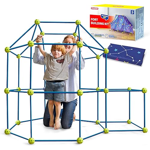 SYNCFUN Fort Building Kit for Kids, STEM Creative Construction Toy with Starry Night Cloth, Storage Bag for Indoor & Outdoors Activity, Educational Gift for Age 3 4 5 6 7 8 9 10 11 12 Boys and Girls