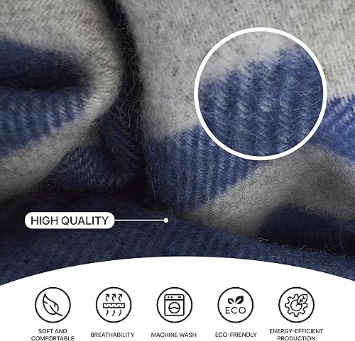 Miniatura 5 de Manta de lana 100% lana de Nueva Zelanda Perfecta para el hogar y al aire libre Manta de lana virgen con flecos de 55 x 79 pulgadas (55.1 x 78.7