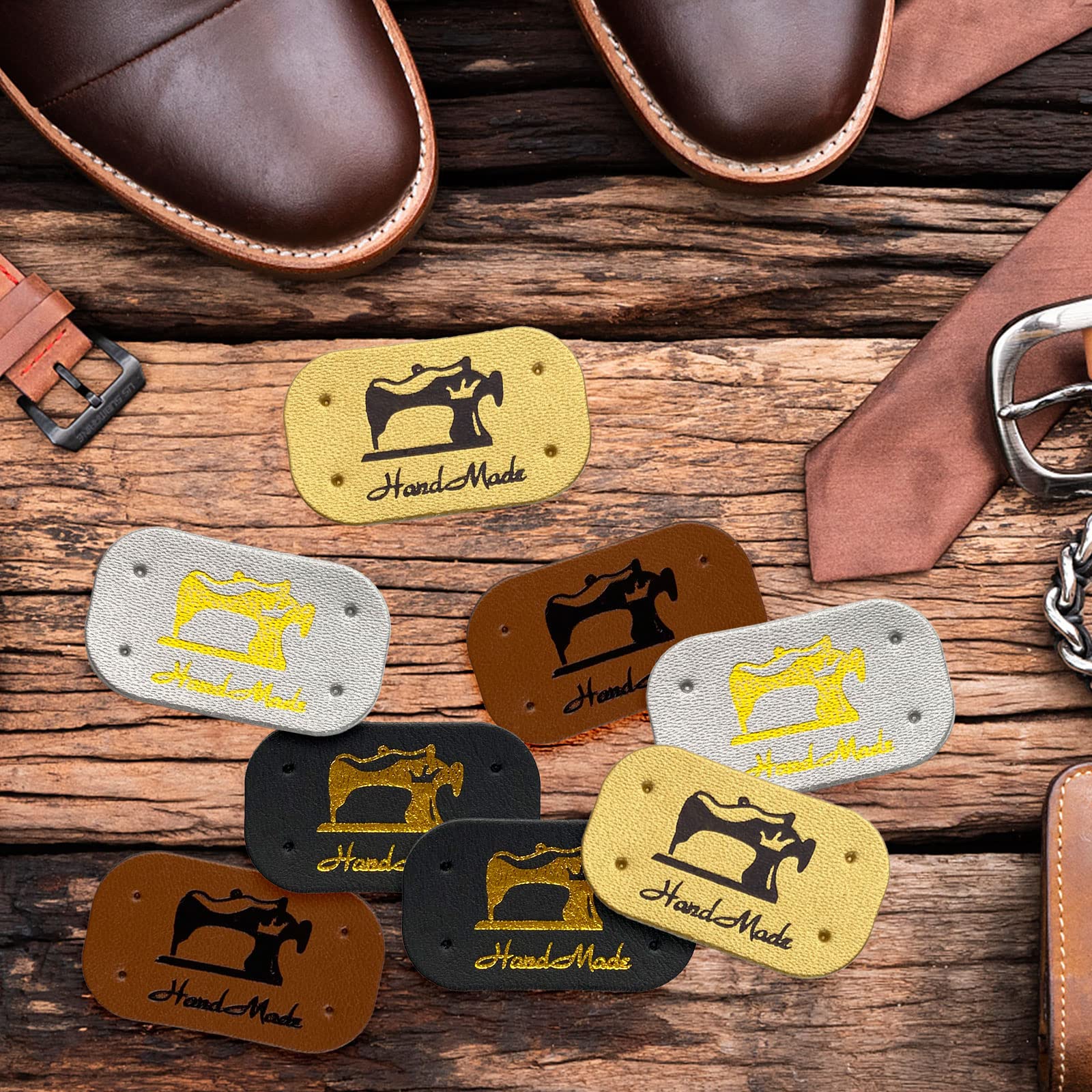 50 Stück Handmade Lederetiketten - PU Leder Labels Mit Löchern Zum Aufnähen