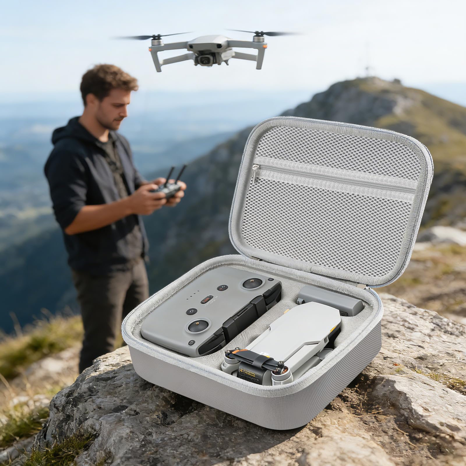 Mini Custodia per DJI 4K, Sacchetto Trasporto per Mini 2 SE, Borsa Portatile per Accessori Drone e Controller, Valigetta Compatta Impermeabile con Cintura Spalla, Grigio
