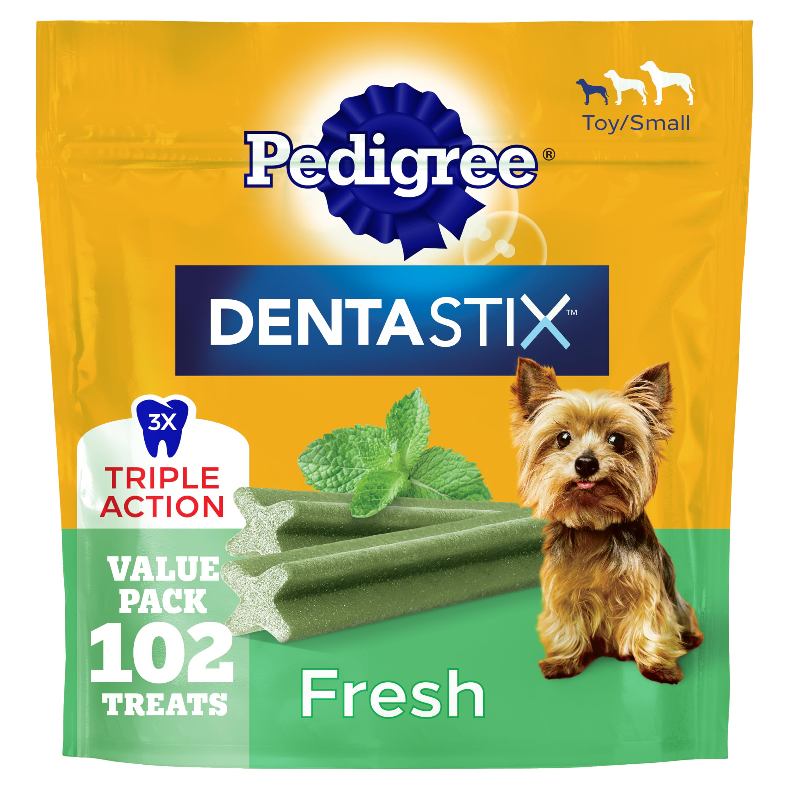 Dentastix Dental Chews for Dogs, Small and Toy Breed Dog Treats, Fresh Flavor, 1.54 lb. Bag (102 Treats Total)