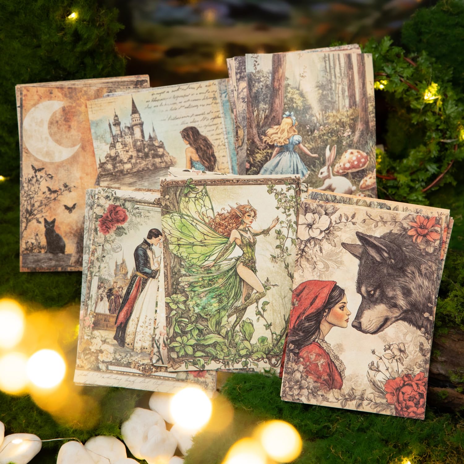 Zestaw papieru w stylu vintage, bajka, decoupage, 180 arkuszy, fantazyjna, kryptydowa, syrenka, pamiętnik księżniczki, efemerydy, zestaw do kolażu, dziennika śmieci, projektów artystycznych
