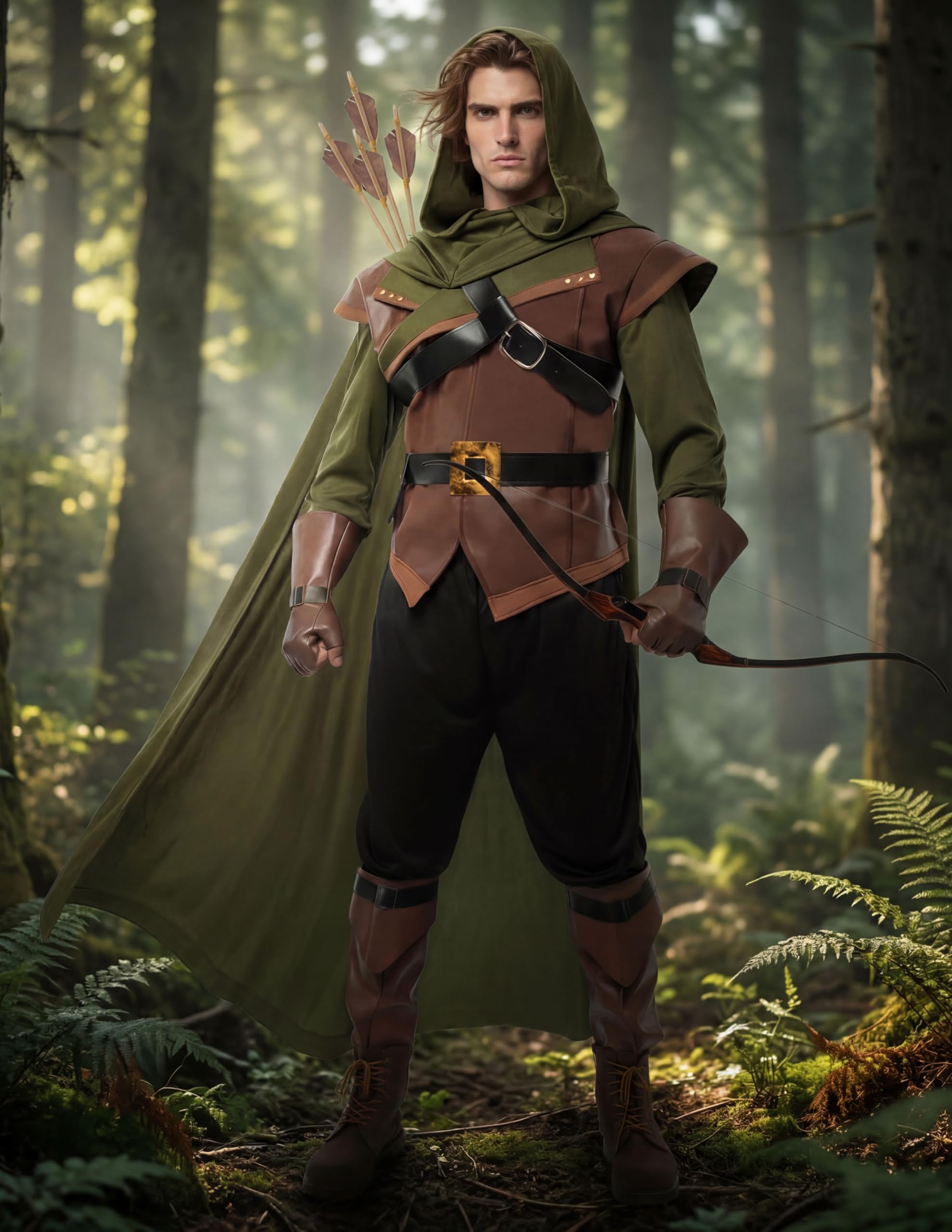 Spooktacular Creations Renaissance Robin Hood Deluxe Men Juego de disfraces Hecho de cuero para la fiesta de vestir de Halloween