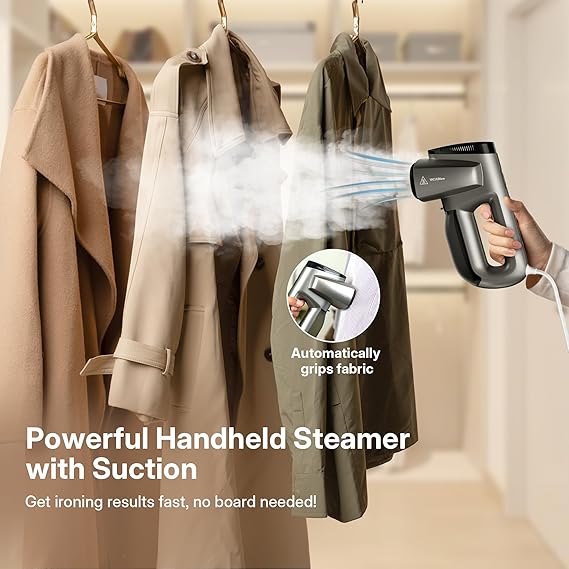 GKJ Steamer for Clothes, Handheld Vacuum Steamer 2300 Pa Suction, Portable Travel Steamers for Clothes