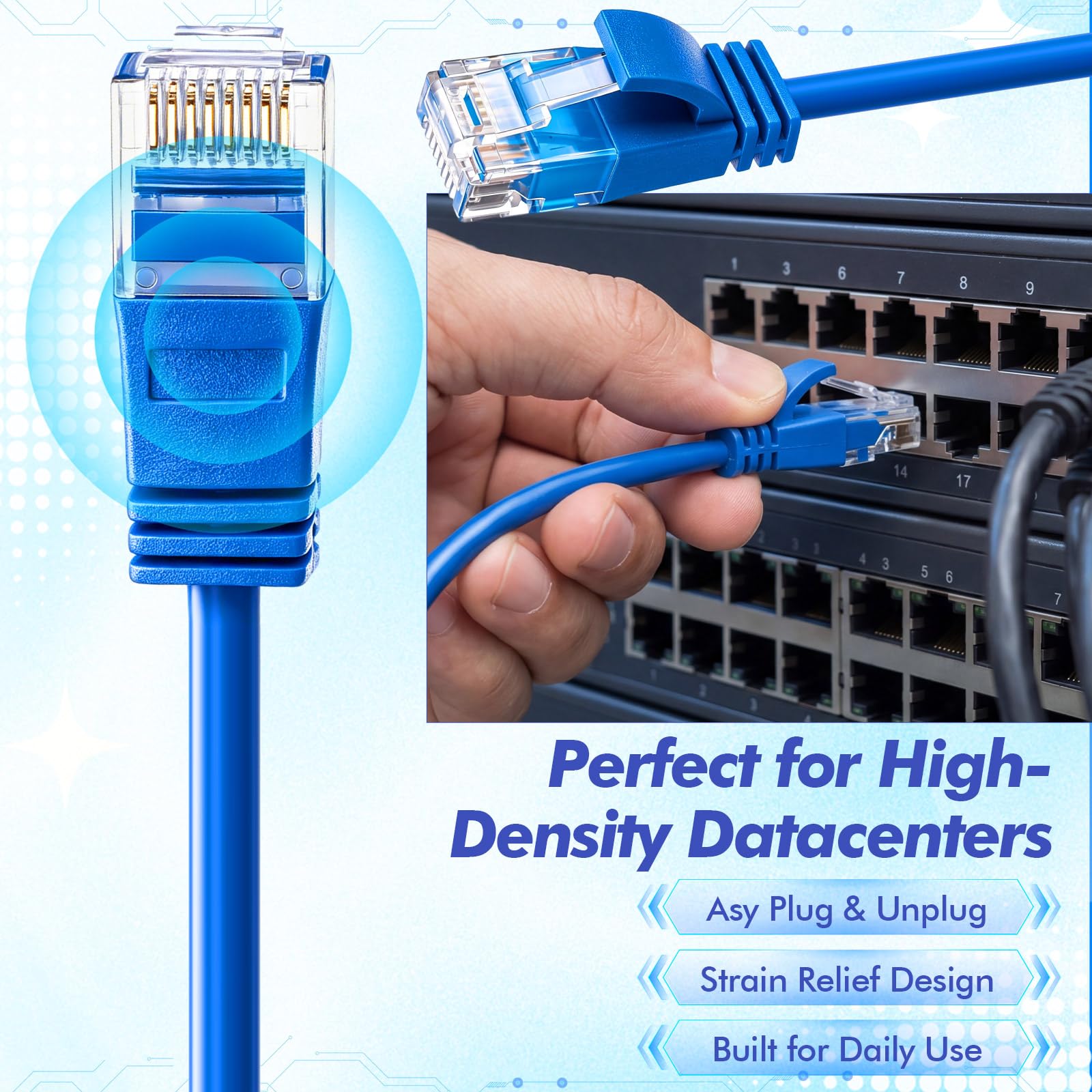 Paquete de 100 cables de conexión Cat6a a granel de 3 pies, cables Ethernet delgados, 10 gbps de alta velocidad, cable Cat6a flexible sin enganches para panel de conexión, interruptor, router