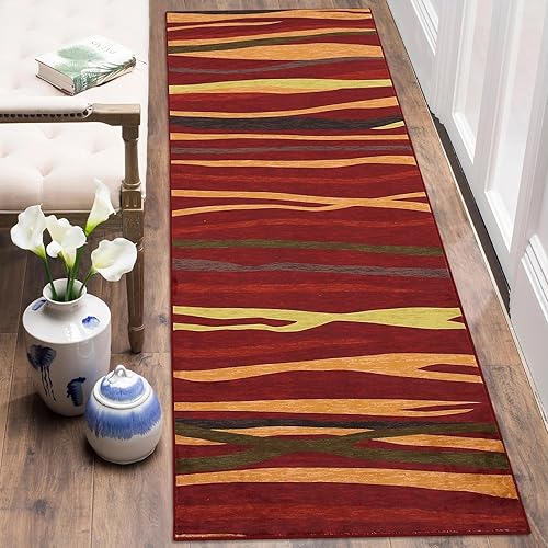 Alfombra colorida de pasillo de cocina de 2 x 6 pies, lavable a máquina, alfombra contemporánea para interiores, alfombra abstracta moderna para