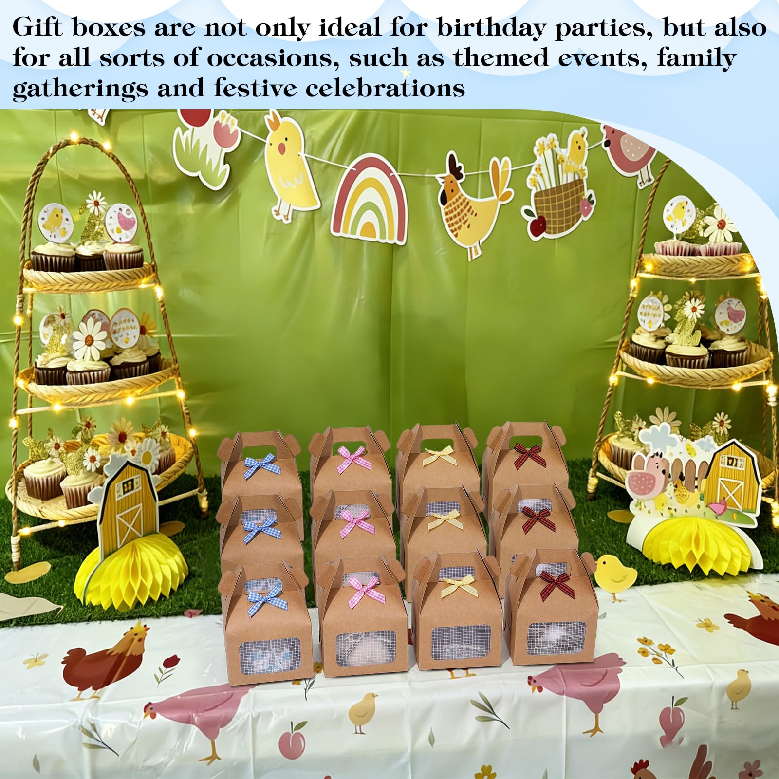 DELORIGIN Set di 50 scatole con finestrella adesiva e fiocchi decorativi pasquali per adottare pulcini, feste di compleanno, Pasqua, confezione regalo