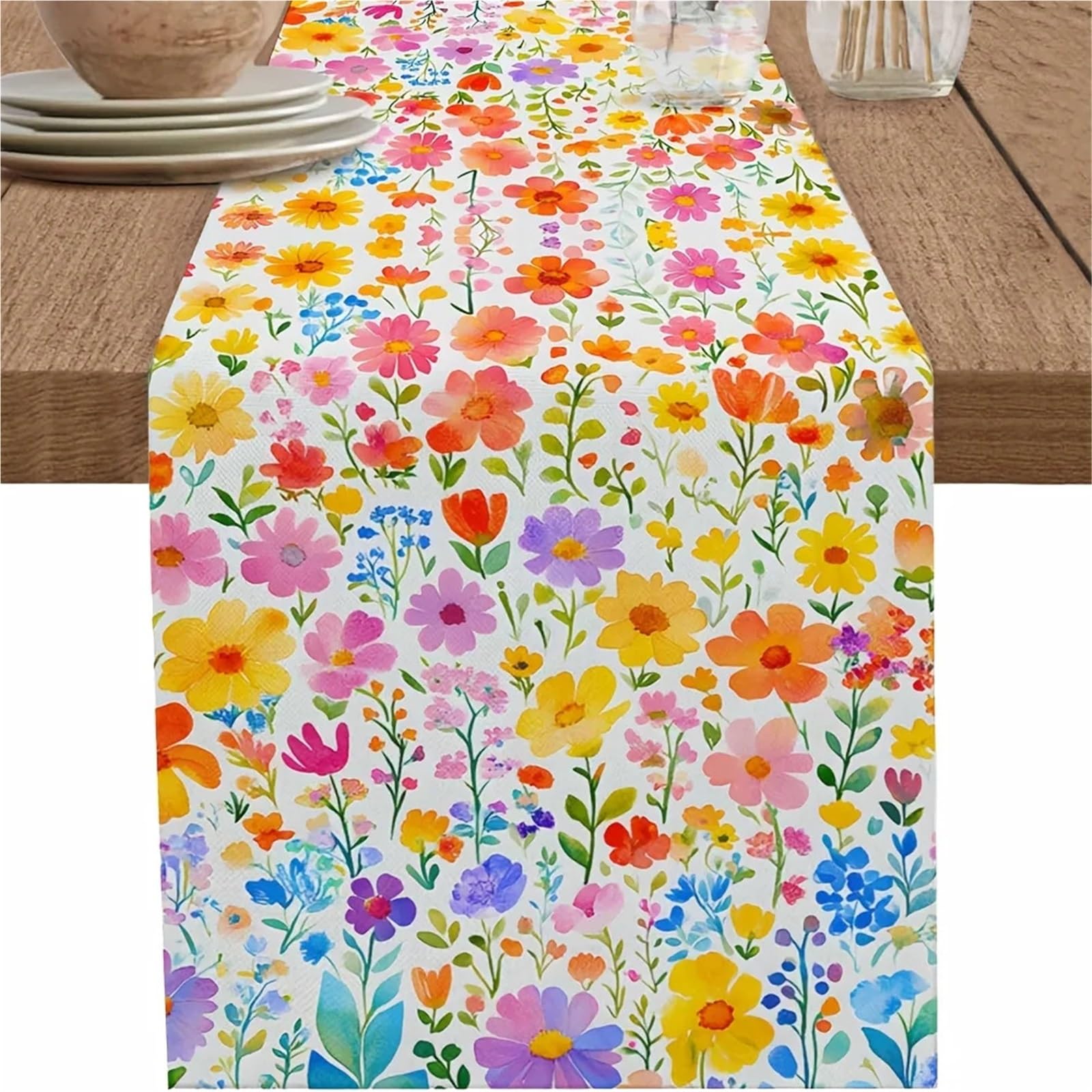 1 Pieza Camino De Mesa con Estampado Flores Silvestres Acuarela para Boda