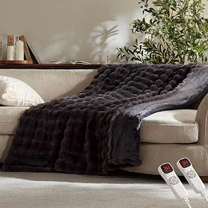 Electric Heated Blanket, 84x90 Queen Size, Soft Bubble Flannel, Dark Grey