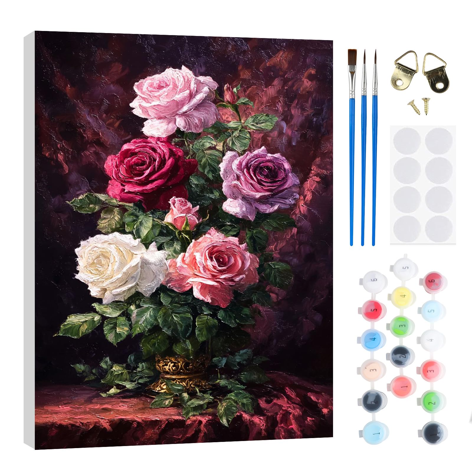 RICUVED DIY Flower Paint by Numbers for Adults -Flower Rose Canvas Oil Painting Kits,Craft Art Painting with Wooden Frame Kit Acrylic Pigment Drawing Paintwork for Gift Home 20x30cm