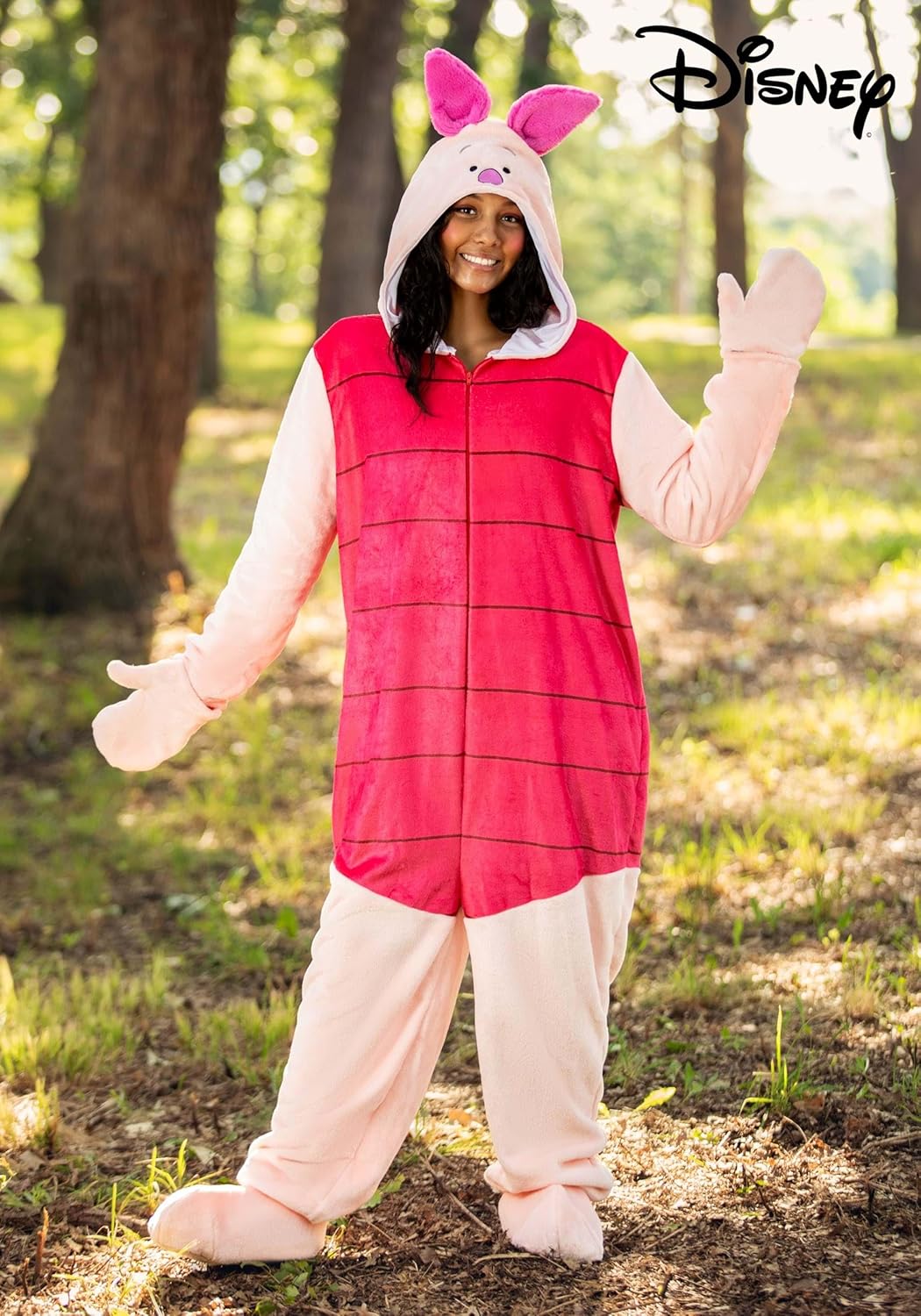 Disney Deluxe Adult Piglet Costume, Winnie the Pooh Piglet Hooded Onesie for Men and Women, Disney's Piglet Outfit Halloween - Image 2