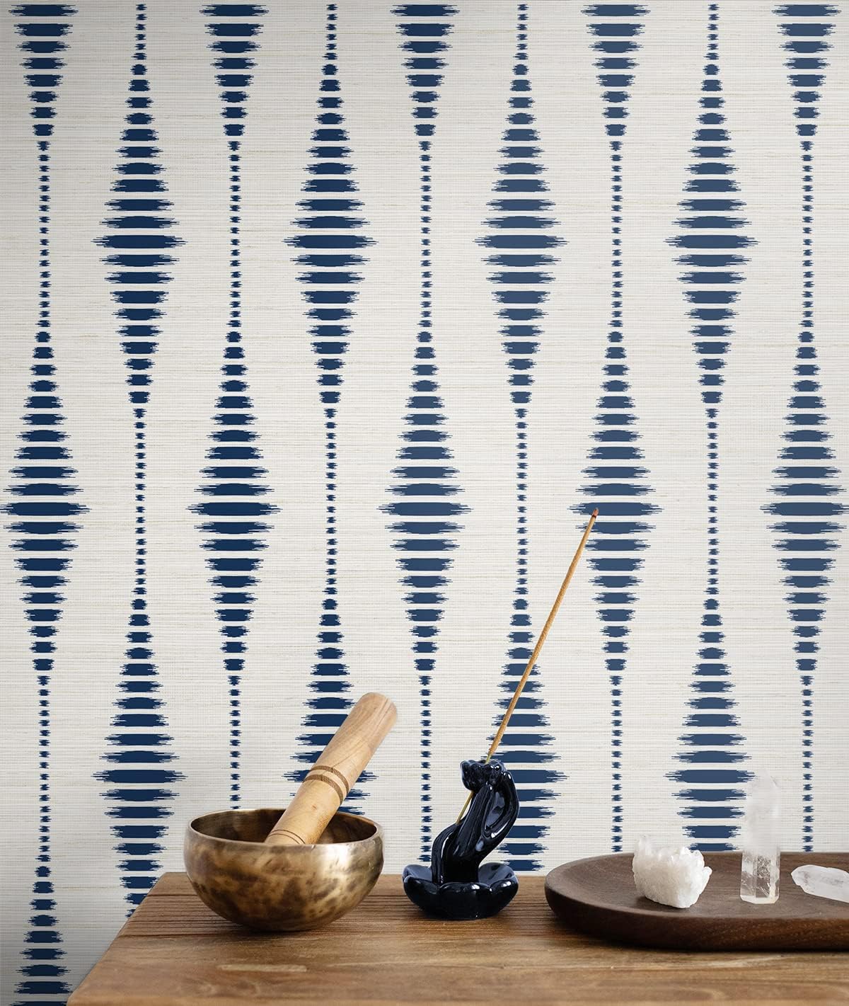 NextWall Striped Ikat Peel and Stick Wallpaper (Navy Blue & Linen)