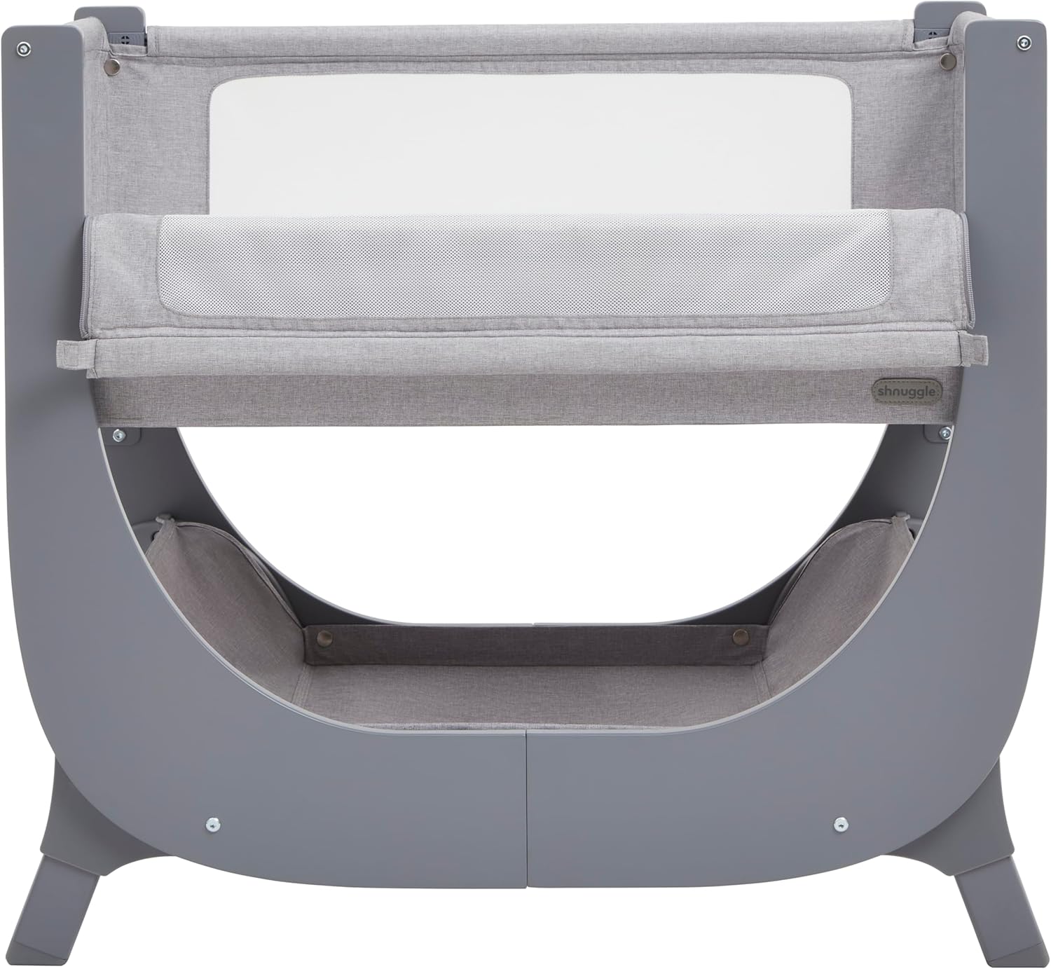 SHNUGGLE Air Lite Bedside Infant Bassinet | Breathable Mesh Sides, Drop-Down Panel, Reflux Incline, Adjustable Height, Compact Co-Sleeper with Mattress - Grey