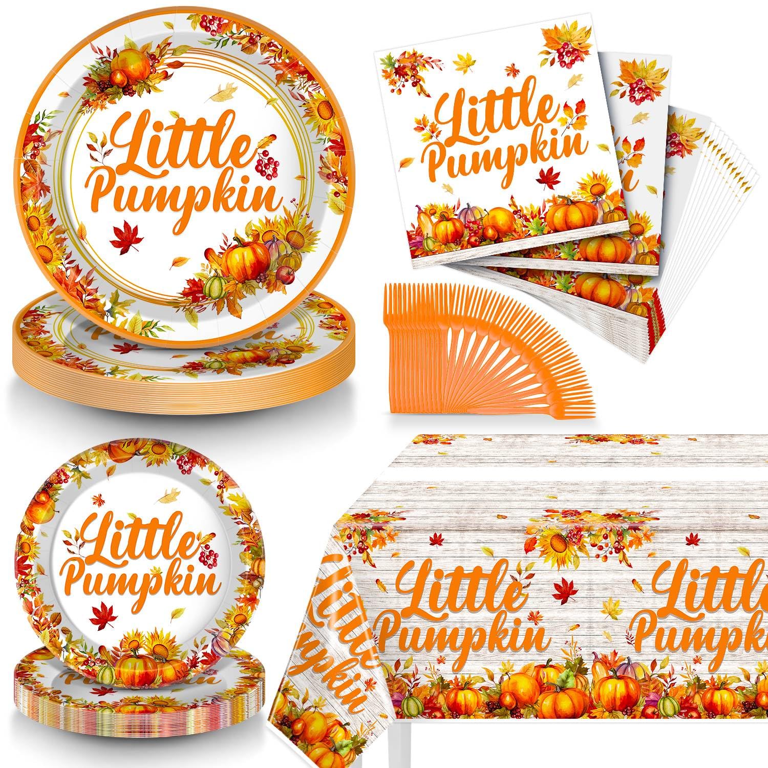 98pcs Little Pumpkin Baby Shower Decorations, A Little Pumpkin is on the Way Baby Shower Tablecloth Little Pumpkin Plates and Napkins, Fall Baby Shower Decorations Tableware Serve 24 Guests