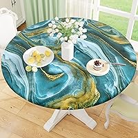 Vista 15 de Misaya - Mantel redondo ajustable con borde elástico, 100% impermeable y resistente al aceite, mantel de plástico con respaldo de franela de vinilo