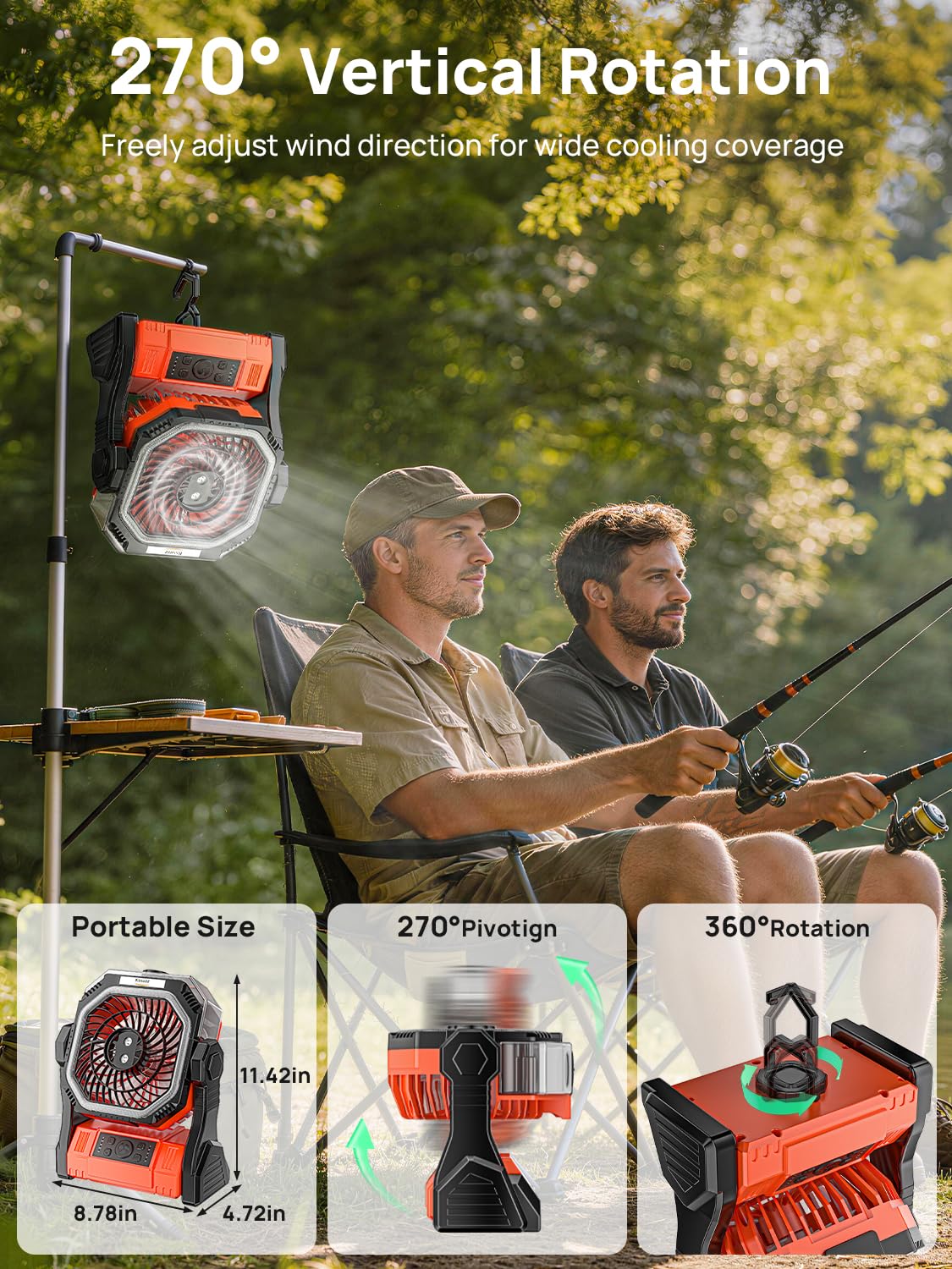 Kssvzz Ventilatore da campeggio con Nebulizzatore e Timer, 20000 mAh Ventilatore Ricaricabile con 4 velocità, USB Ventilatore da Tavolo con luce LED, Alimentato a batteria per Viaggi, Picnic, Pesca