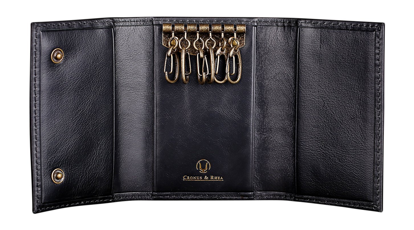Cronus & Rhea® | Porte-clés de luxe en cuir exclusif (Janus) | Key Case - Porte-clés | Cuir véritable | Avec boîte-cadeau élégante | Hommes - Femmes (Noir)