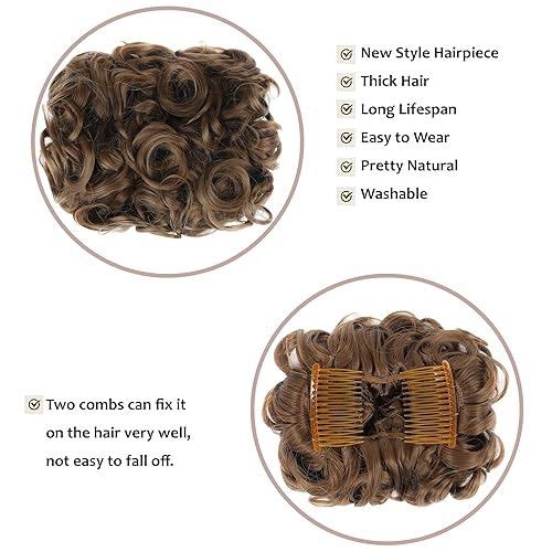 Miniatura 10 de Elaine Peines de moño desordenado, extensión de moño rizado, extensión de moño grueso, con clip, coleteros para mujer (rubio ceniza y reflejos rubio