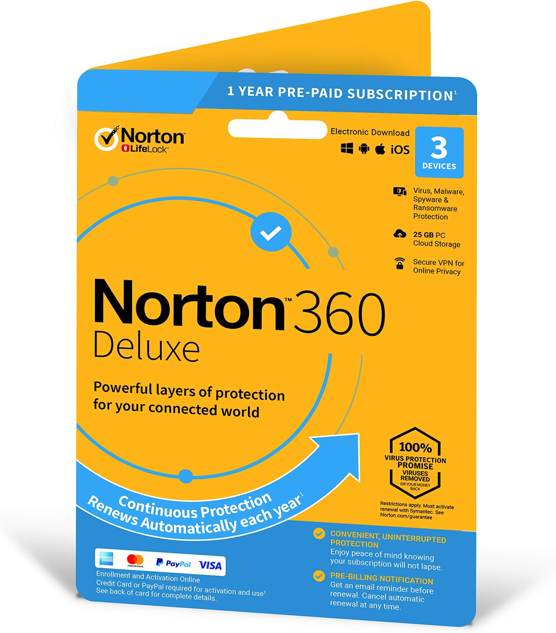 Norton 360 Deluxe 2023, Antivirus software for 3 Devices and 1-year subscription with automatic renewal, Includes Secure VPN and Password Manager, PC/Mac/iOS/Android, Activation Code by Post