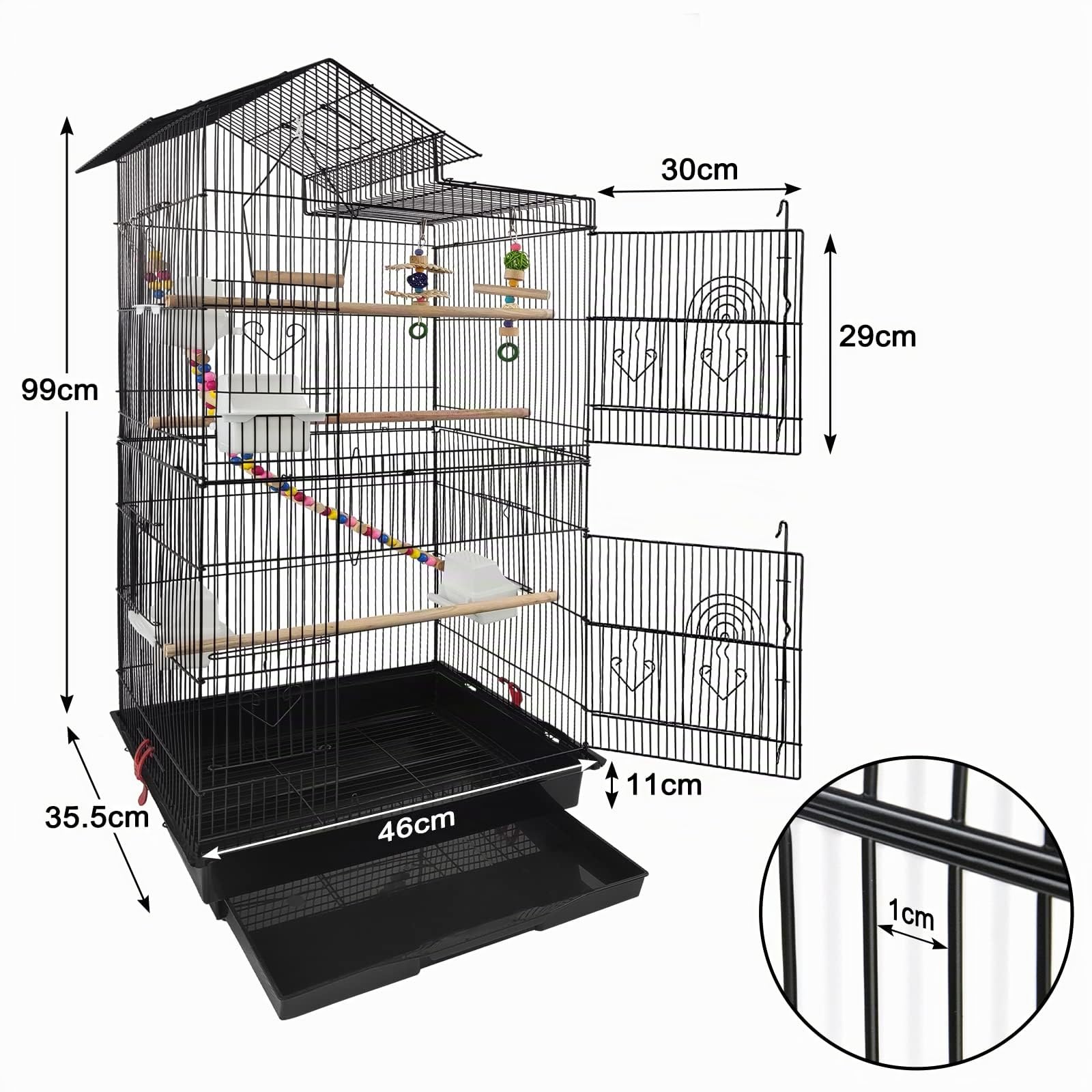 YRHome Großer Vogelvoliere Vogelkäfig Vogelhaus 46x35.5x99cm Papageienkäfig Metall Nymphensittiche Käfigspielzeug Voliere Käfig Tierkäfig mit Holzstangen, Spielzeug,Treppe, Futternapf