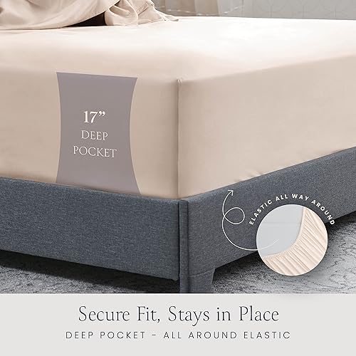 Miniatura 3 de BELADOR Sábanas de bambú de viscosa tamaño Queen Juego de sábanas de lujo sedosas Juego de sábanas de satén suave Bolsillo profundo de 16