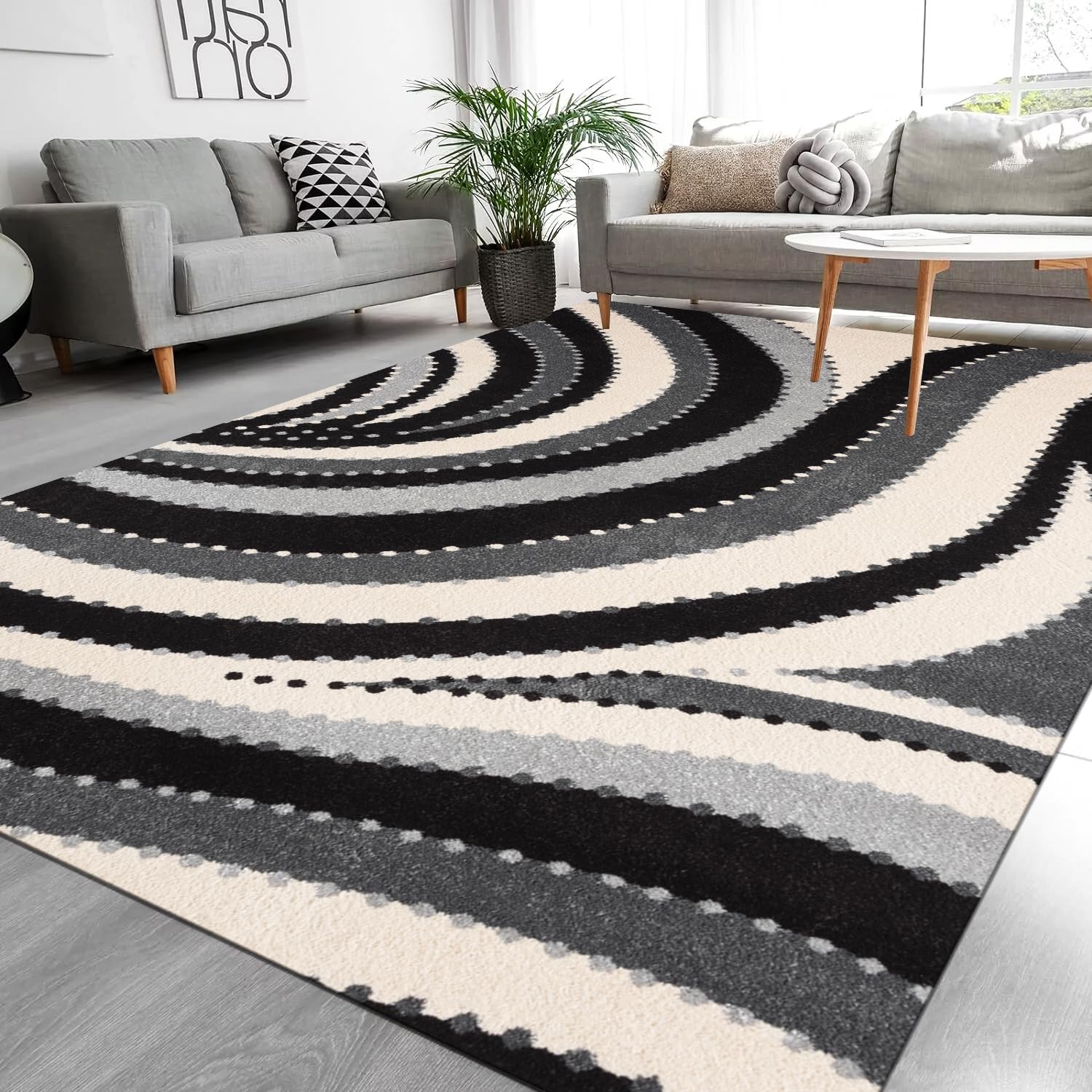 B&B Rugs – Super Soft Pile Beautiful Pattern Distressed Washable Area Rug for Bedroom Living Room Dining Room Tv Lounge Kitchen Carpet (120 x 170 cm, Waves Dance)