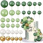 Ball Cake Topper Ball Cake Picks Colorful Pearl Ball Shaped Cupcake Insert Cake Topper for Bear Theme Birthday Party Favors Wedding Decoration (Green White Gold)