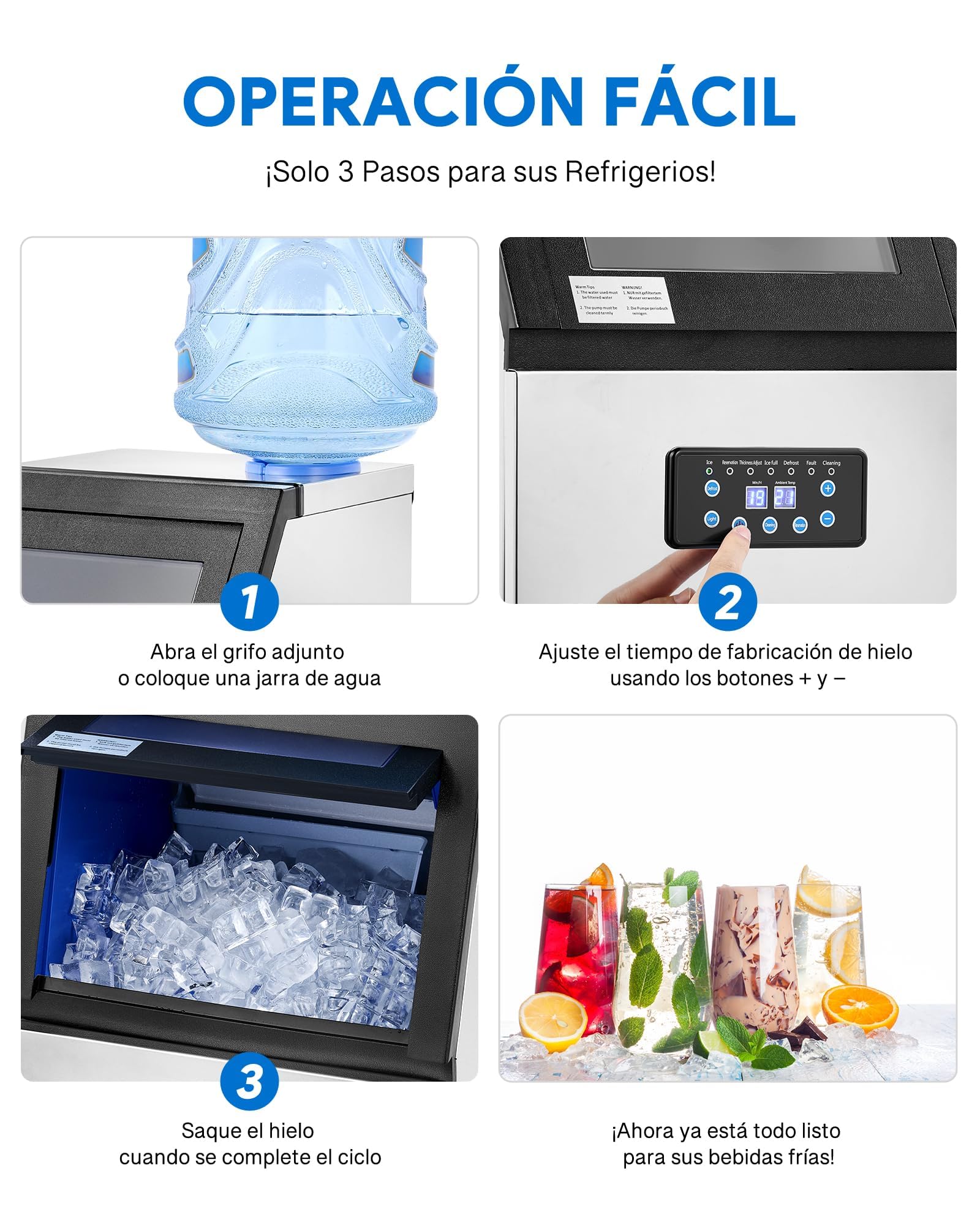 CREWORKS Maquina para Hacer Hielo 59KG/24H Maquina de Hielo 36PCS con Capacidad de Almacenamieto 10KG Máquina de Cubito de Hielo para Bares, Restaurante y Cafetería