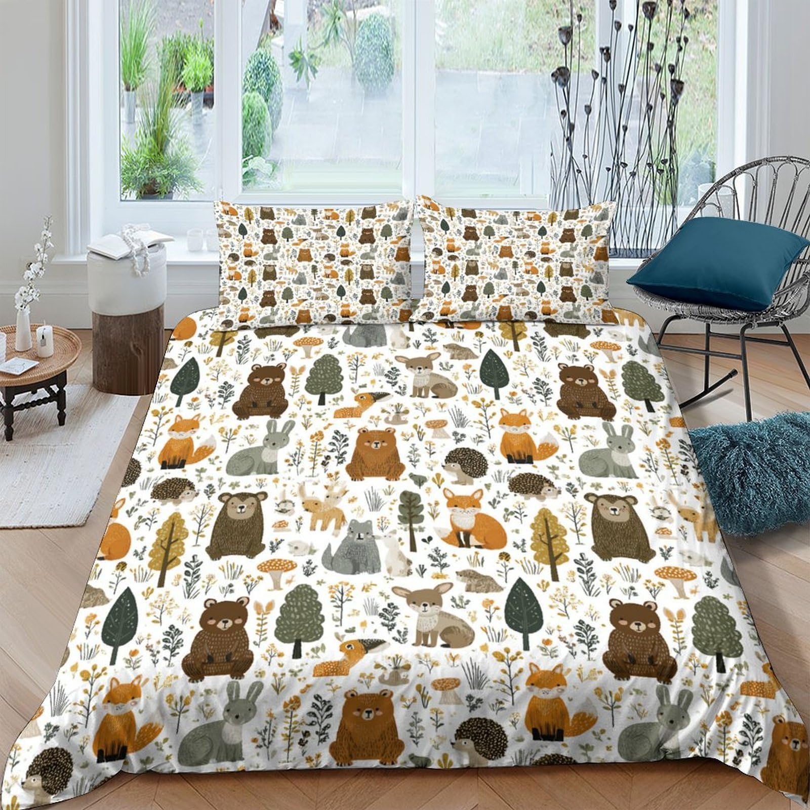 Ctjqhvkz Style-10 3D Printed Forest Bear Fitted Sheet Microfiber Soft Woodland Animal Mattress Cover For Bedroom Dorm Decor Easy Care Single（135X200cm）