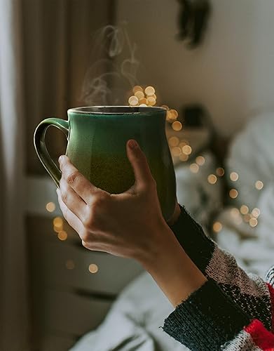 Miniatura 7 de ECODECO Taza de café grande de cerámica de 24 onzas, taza de cerámica de gran tamaño con mango grande, 1 unidad (verde a azul)