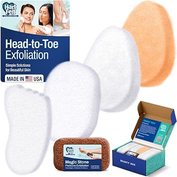HartFelt Head-to-Toe Exfoliation Beauty Box & Trial Pack Gentle Peach Sensitive Facial Exfoliating Pads, Full Body Spa Scrubs, Perfect Skin Rejuvenation Gift Set