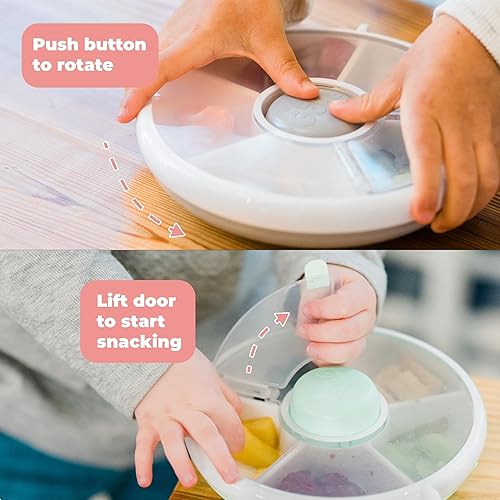 Miniatura 5 de GoBe Paquete de bocadillos giratorios para niños con correa de mano y hoja de calcomanías, recipiente reutilizable para aperitivos con dispensador