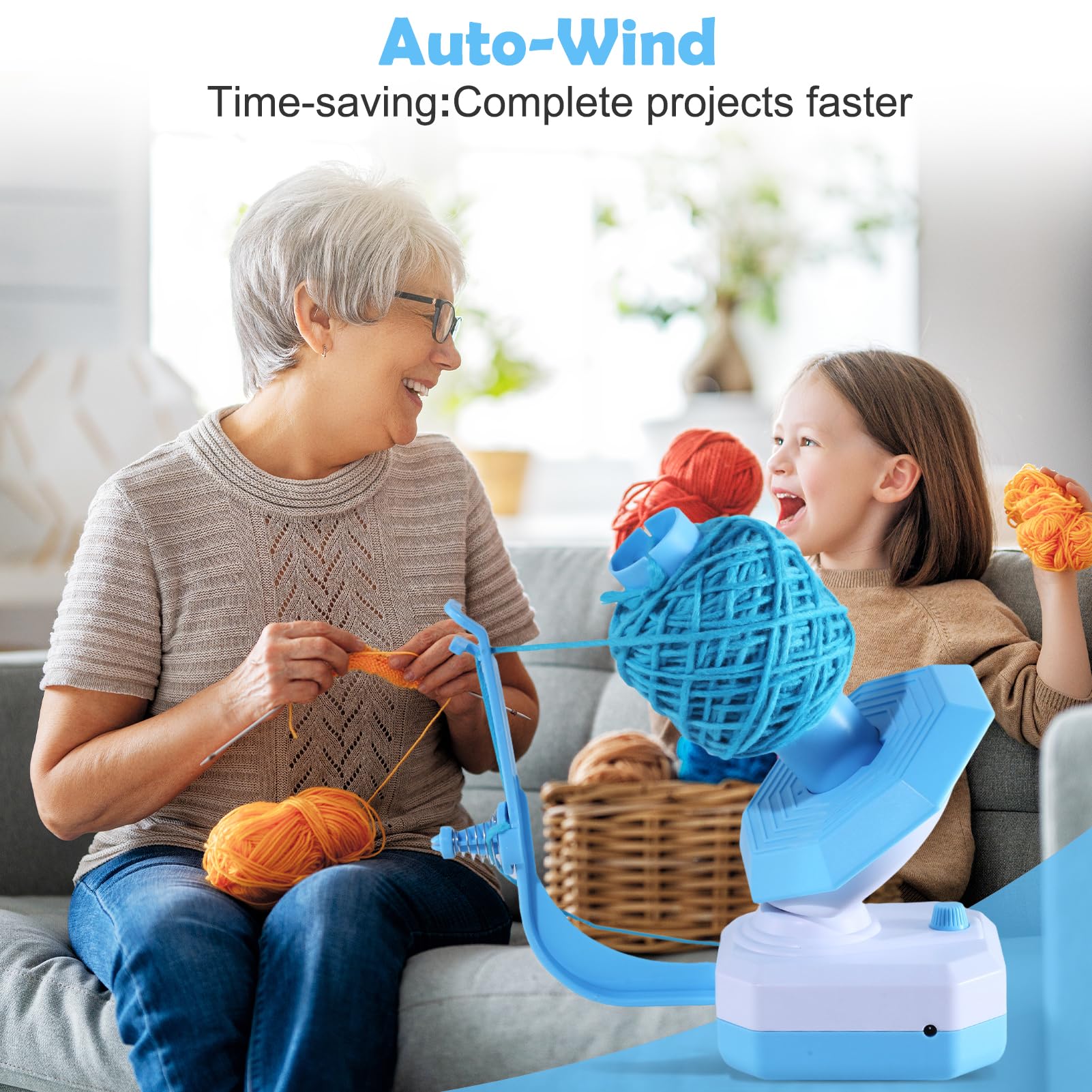 Bigodino elettrico – Automatico Yarn Winder, avvolgitore per lana, avvolgitore a sfera, avvolgitore per uncinetto a velocità continua, aiuto ideale per gli amanti del lavoro a maglia (blu)