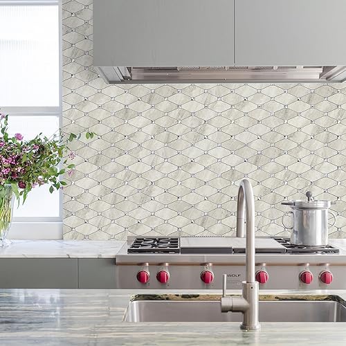 Miniatura 2 de STICKGOO 10 hojas de azulejos para despegar y pegar, vidrio mixto de piedra beige