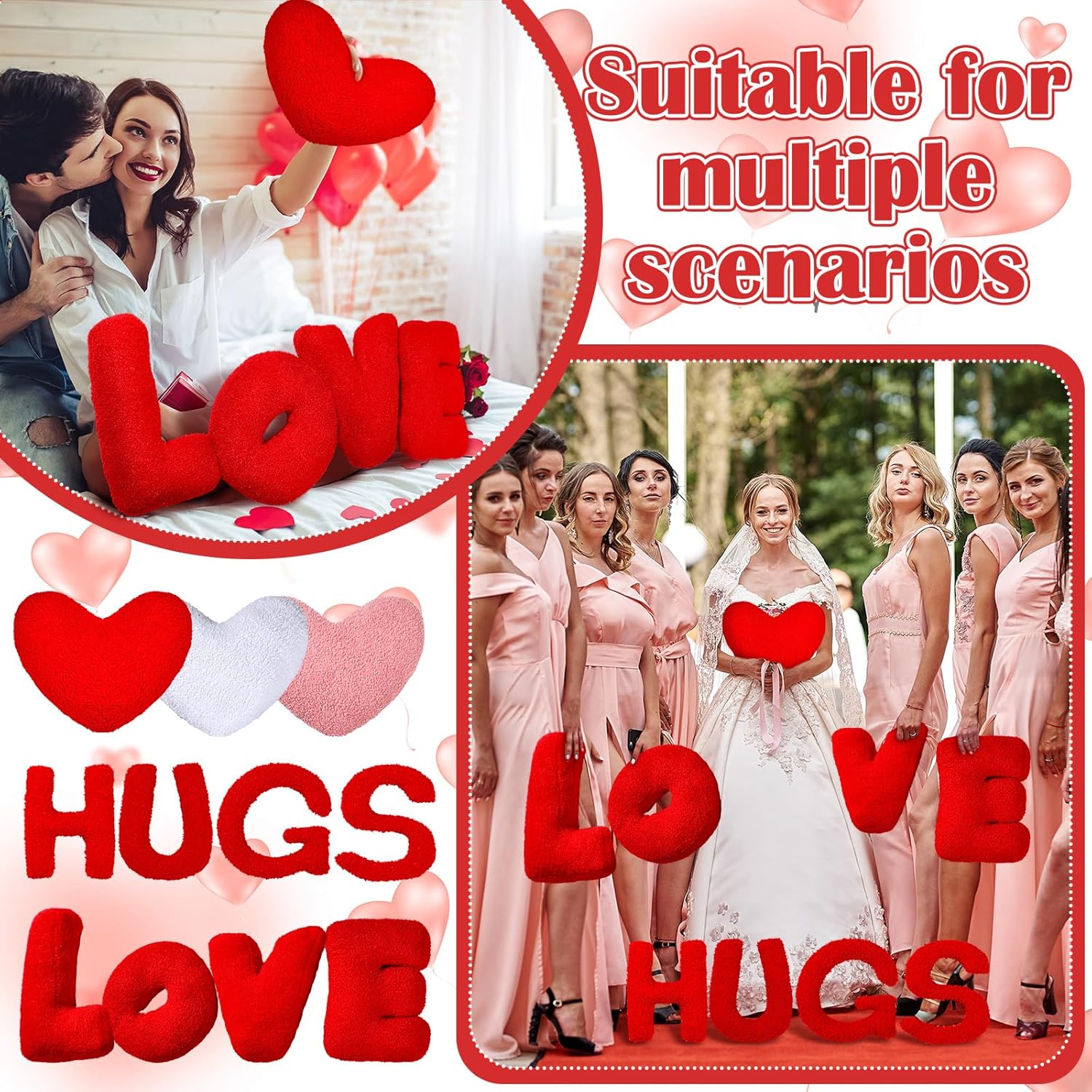 Pickmesh 11 Pcs Valentine‘s Day Heart Shaped Throw Pillows 11.8 Inch Fluffy Love Hugs Decorative Red Pink White Heart Pillows for Couch Bed Sofa Valentine‘s Day Gifts