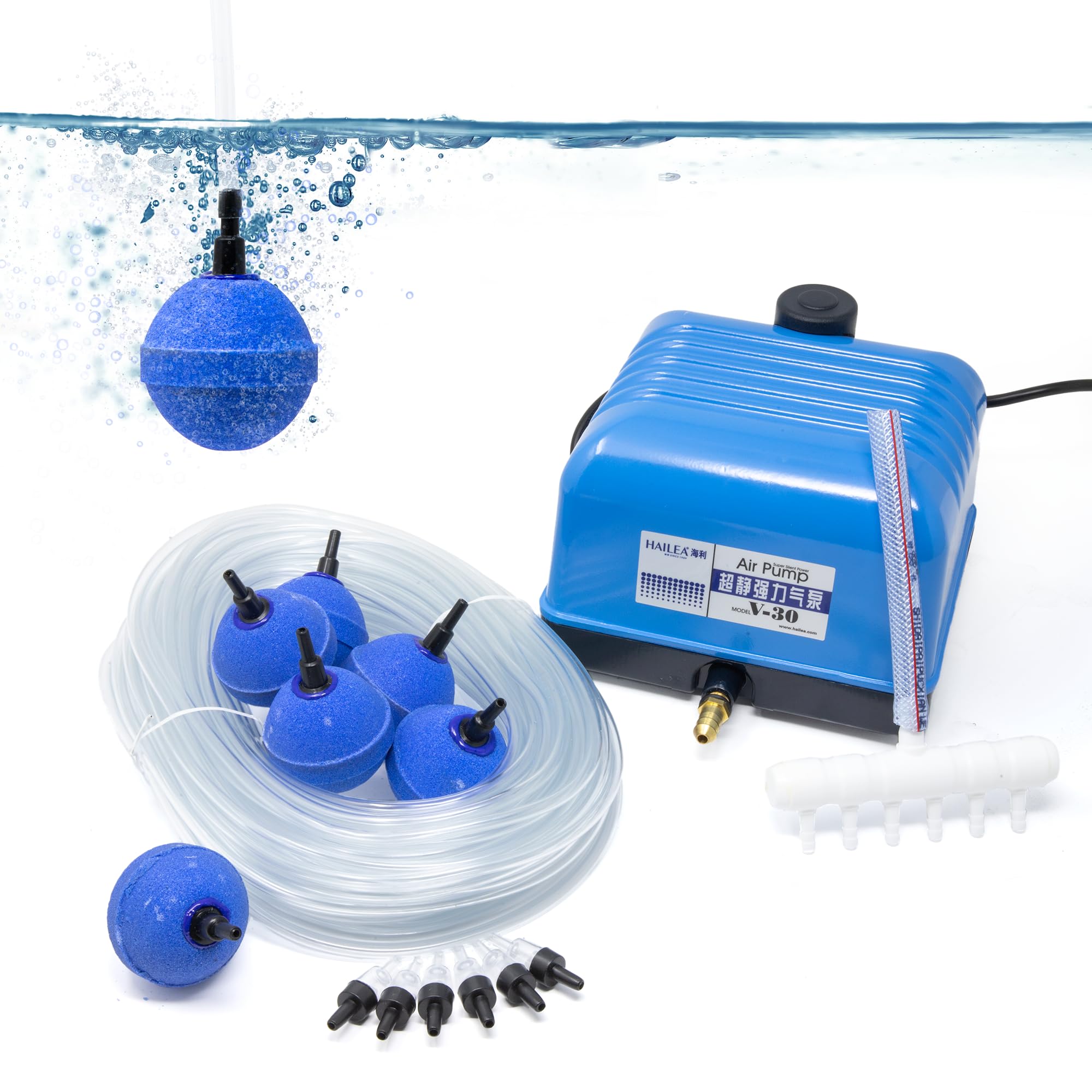 Pondlife Belüfter Komplett Set V-30 - Leistungsstark - Qualitativ - Luftverteiler - Belüftersteine - Schlauch inkl.
