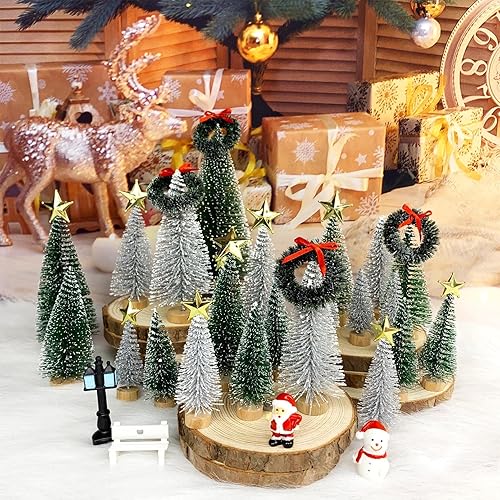 Miniatura 2 de Árbol de Navidad pequeño, mini árbol de Navidad, árbol de pino pequeño con bases de madera para Navidad, fiesta, hogar, decoración de árbol de mesa