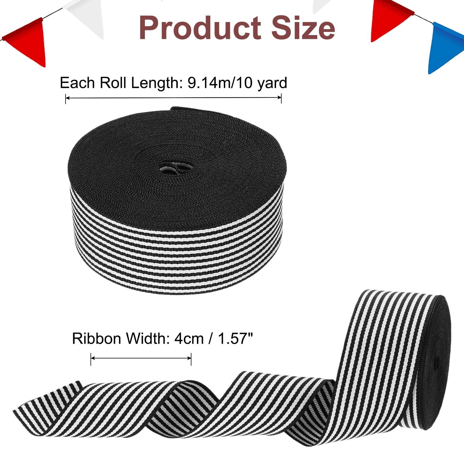 PATIKIL 1.6" Black and White Striped Grosgrain Ribbon - Image 2