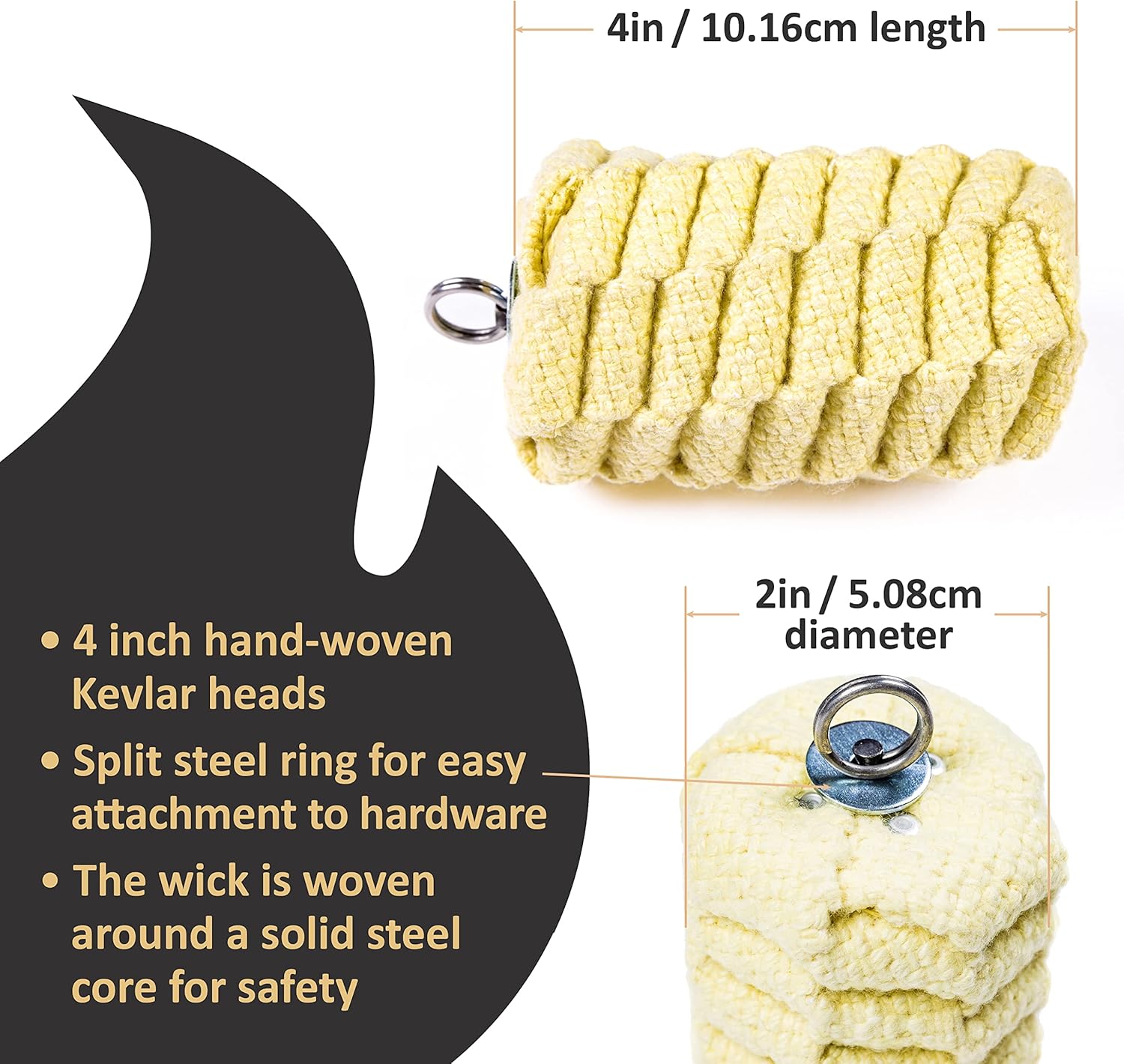 FIRE MECCA Replacement Fire Poi/Rope Dart Head – 4 Inch Woven Kevlar MoonBlaze Head – Set of 2 – Martial Arts, Meteor Hammer, Flow, Spinning, Circus, Dance Prop – for Festivals & Performances