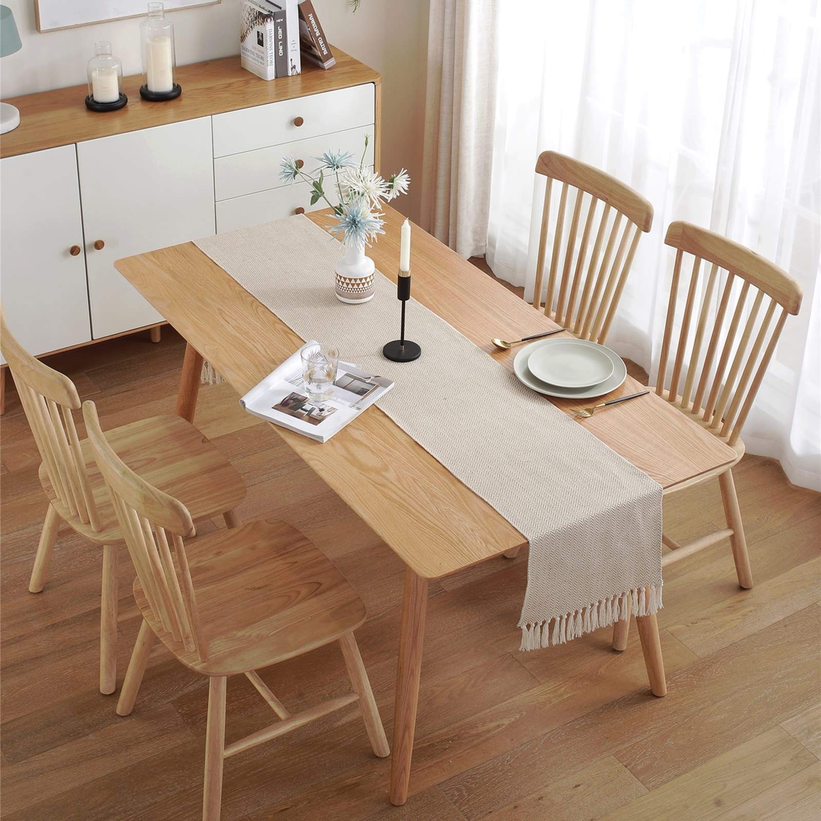 Büro Tischdeko, Tischdekoration Beige ene Hochzeit Streifen Tischläufer Cotton Linen 33x240CM