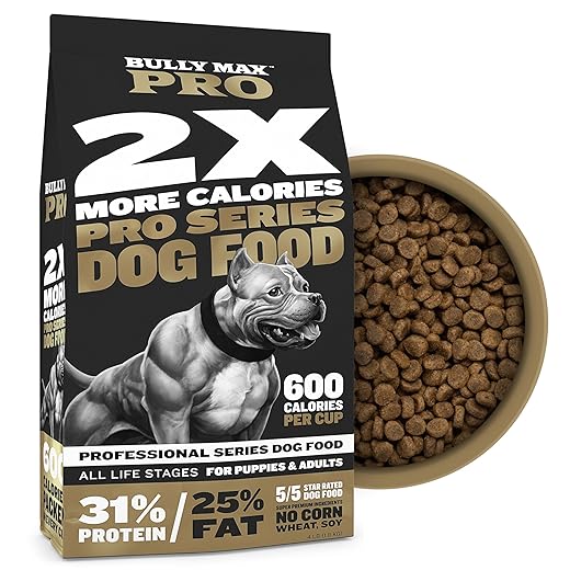 Bully Max 2X Calorie Dry Dog Food PRO Series | High Calorie High Protein Dog and Puppy Food | Healthy Weight Gain and Muscle Mass for All Breeds | 600 Calories Per Cup | Slow-Cooked | Zero recalls