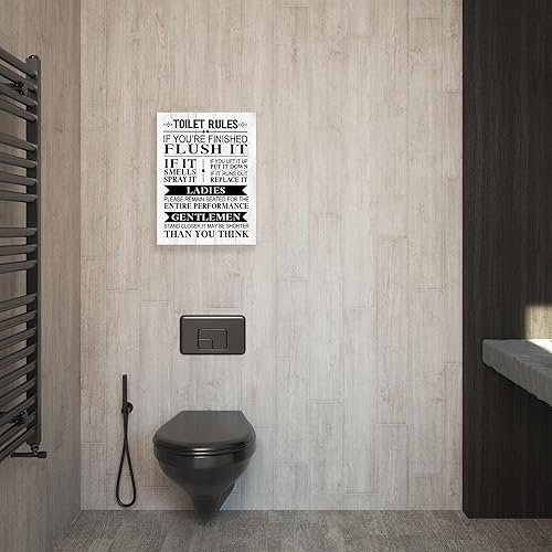 Miniatura 4 de NIKICEE Impresiones artísticas en lienzo con citas de reglas de inodoro, letreros divertidos para decoración de baño, divertido arte de pared de