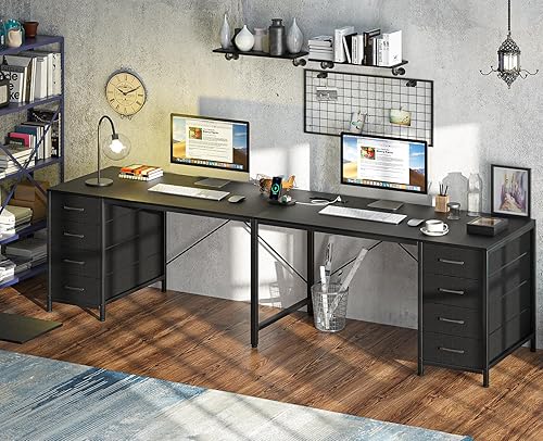 Miniatura 7 de TVU Escritorio de 95" para 2 personas con 8 cajones, escritorios grandes para oficina en casa con tomas de corriente, estación de trabajo en forma