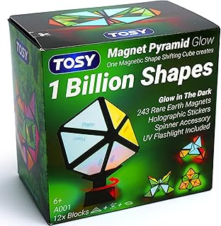 TOSY Magnet Pyramid Glow - 1 Cube Turns Into 1 Billion Shapes, 243 Magnets, Luminous Design, Spinner Accessories, Fidget Puzzle Toy, Easter/Valentine's Day/Birthday Gift